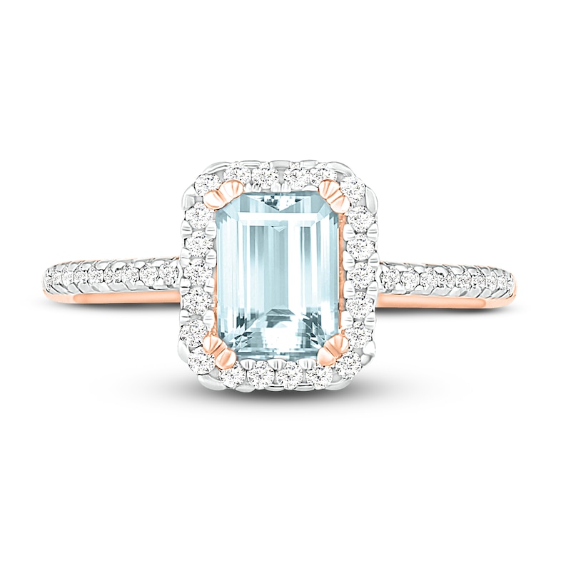 Main Image 2 of Natural Aquamarine Engagement Ring 1/4 ct tw Diamonds 14K Rose Gold