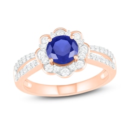 Natural Blue Sapphire Engagement Ring 3/8 ct tw Diamonds 14K Rose Gold