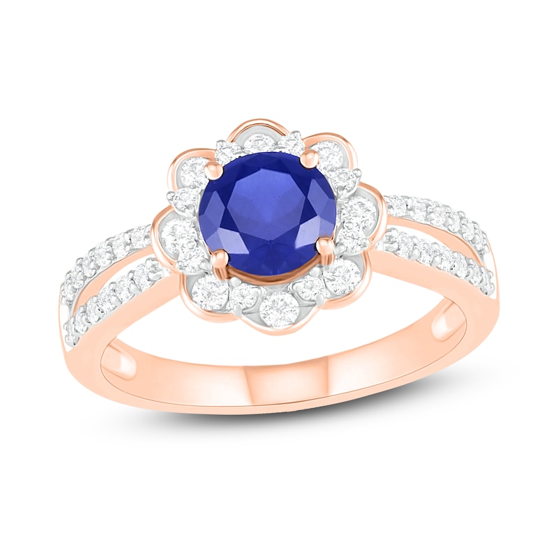 Main Image 1 of Natural Blue Sapphire Engagement Ring 3/8 ct tw Diamonds 14K Rose Gold