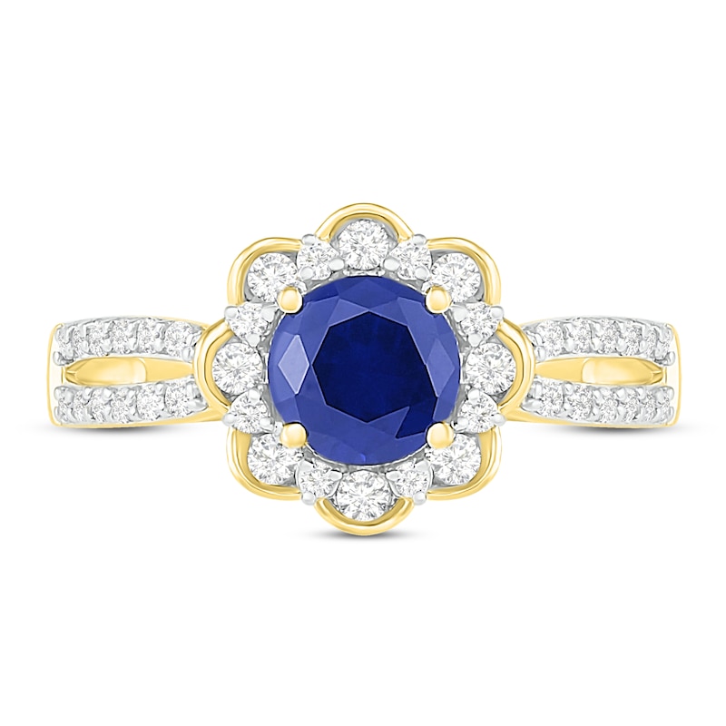 Natural Blue Sapphire Engagement Ring 3/8 ct tw Diamonds 14K Yellow Gold