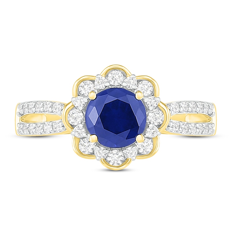 Main Image 2 of Natural Blue Sapphire Engagement Ring 3/8 ct tw Diamonds 14K Yellow Gold
