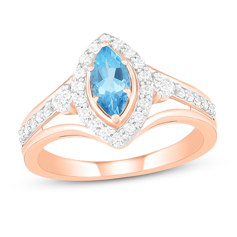 Natural Blue Topaz Engagement Ring 3/8 ct tw Diamonds 14K Rose Gold