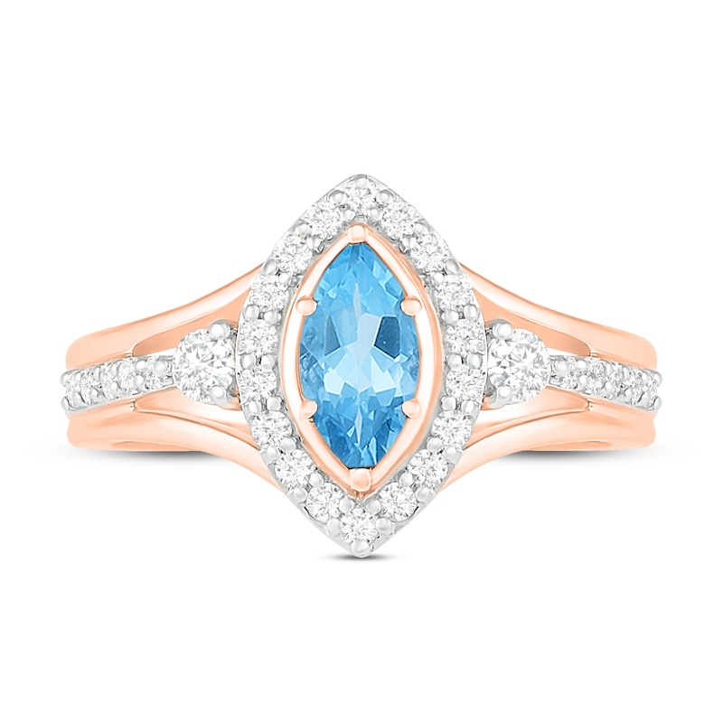 Main Image 2 of Natural Blue Topaz Engagement Ring 3/8 ct tw Diamonds 14K Rose Gold