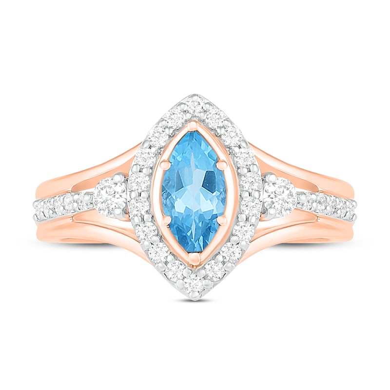 Natural Blue Topaz Engagement Ring 3/8 ct tw Diamonds 14K Rose Gold