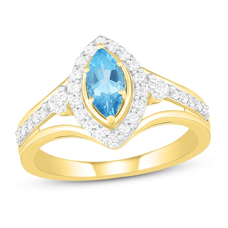 Natural Blue Topaz Engagement Ring 3/8 ct tw Diamonds 14K Yellow Gold