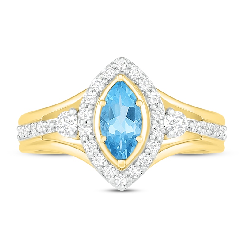 Main Image 2 of Natural Blue Topaz Engagement Ring 3/8 ct tw Diamonds 14K Yellow Gold