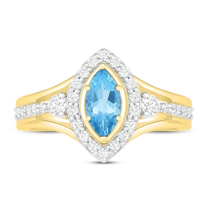 Natural Blue Topaz Engagement Ring 3/8 ct tw Diamonds 14K Yellow Gold