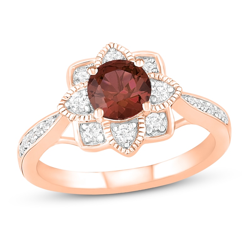 Main Image 1 of Natural Garnet Engagement Ring 1/4 ct tw Diamonds 14K Rose Gold