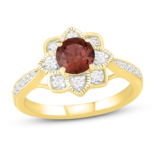 Natural Garnet Engagement Ring 1/4 ct tw Diamonds 14K Yellow Gold