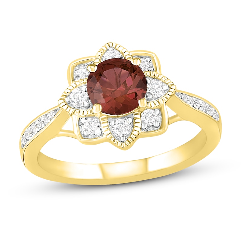 Natural Garnet Engagement Ring 1/4 ct tw Diamonds 14K Yellow Gold