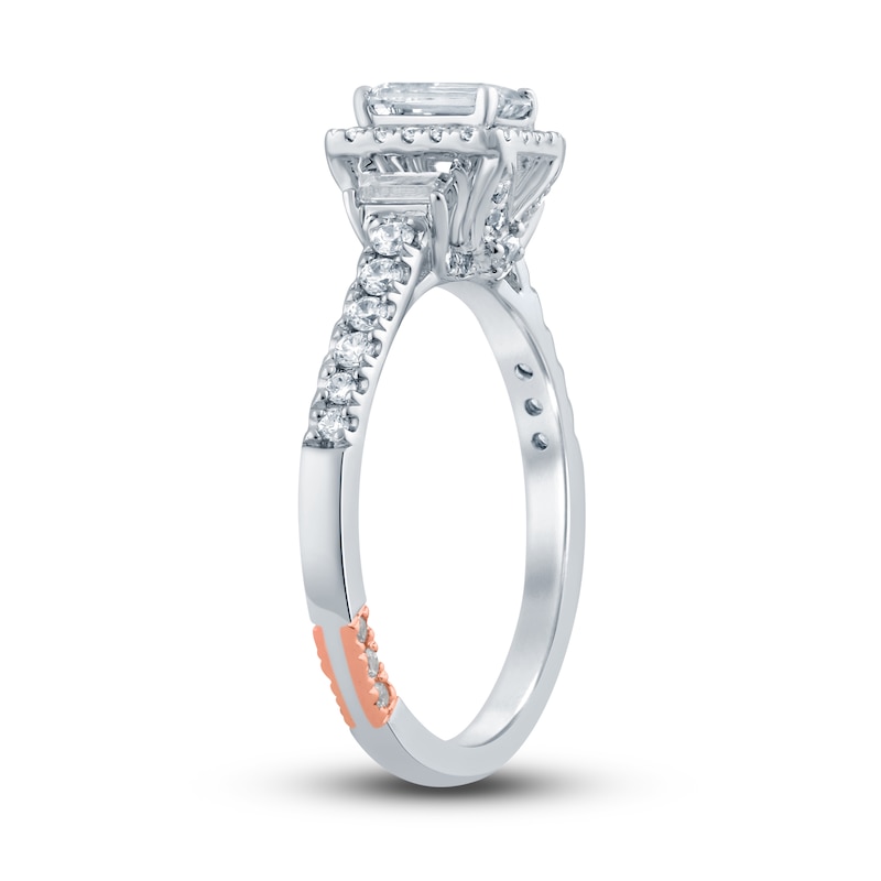 Pnina Tornai Deco Love 2 Diamond Engagement Ring 7/8 ct tw Emerald/Round/ Baguette 14K White Gold