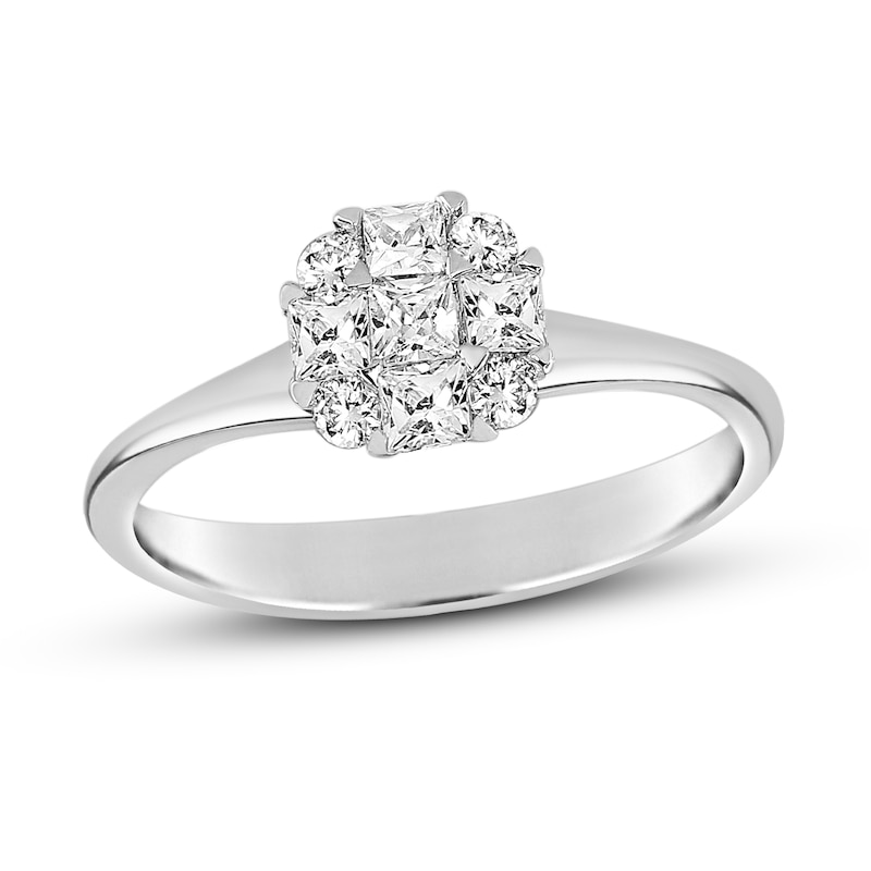Main Image 1 of Diamond Engagement Ring 1/2 ct tw Round/Princess 14K White Gold