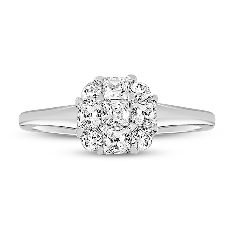 Main Image 3 of Diamond Engagement Ring 1/2 ct tw Round/Princess 14K White Gold