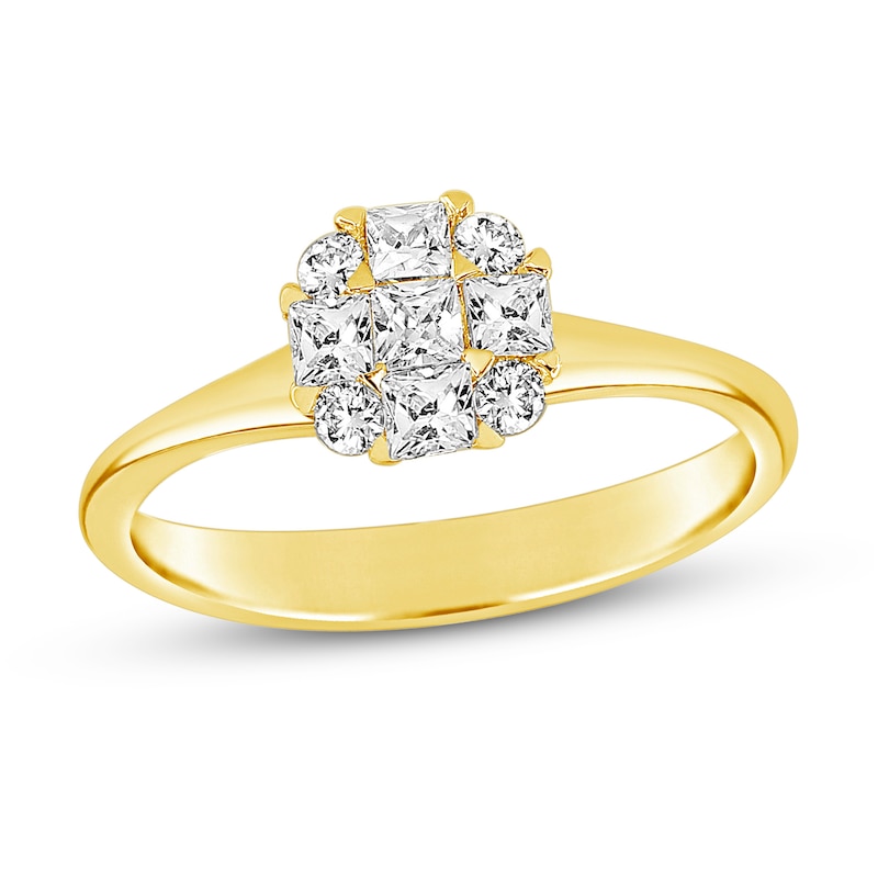Main Image 1 of Diamond Engagement Ring 1/2 ct tw Round/Princess 14K Yellow Gold