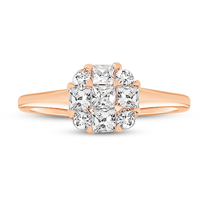 Main Image 3 of Diamond Engagement Ring 1/2 ct tw Round/Princess 14K Rose Gold