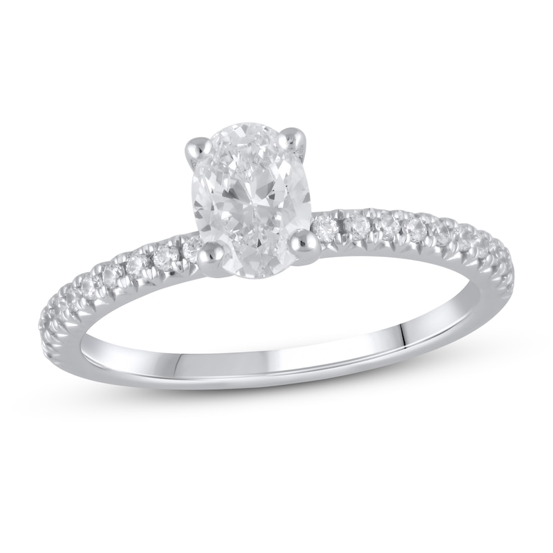 Lab-Created Diamond Engagement Ring 1 ct tw Oval/Round 14K White Gold