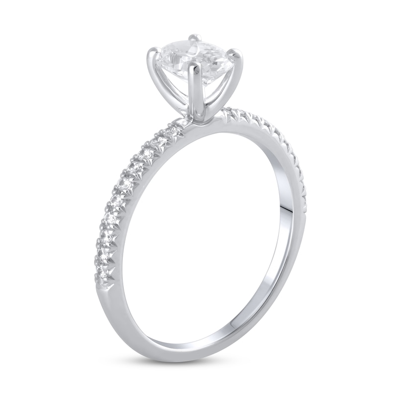 Main Image 2 of Lab-Grown Diamond Engagement Ring 1 ct tw Oval/Round 14K White Gold