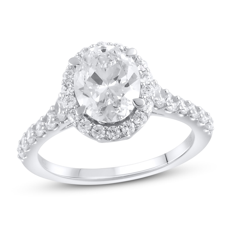 Lab-Created Diamond Engagement Ring 2-3/4 ct tw Oval/Round 14K White Gold