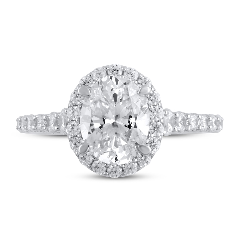 Main Image 3 of Lab-Grown Diamond Engagement Ring 2-3/4 ct tw Oval/Round 14K White Gold