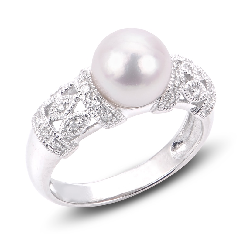 Main Image 2 of Akoya Cultured Pearl Engagement Ring 1/8 ct wt Diamonds 14K White Gold