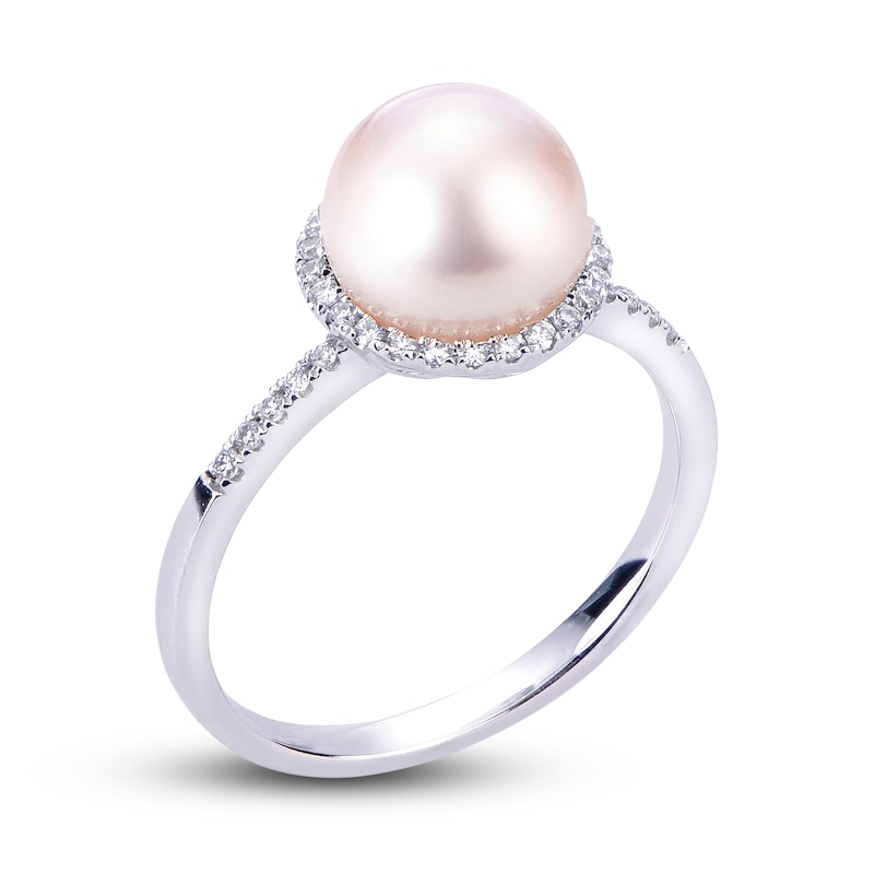 Main Image 1 of Akoya Cultured Pearl Engagement Ring 1/5 ct tw Diamonds 14K White Gold