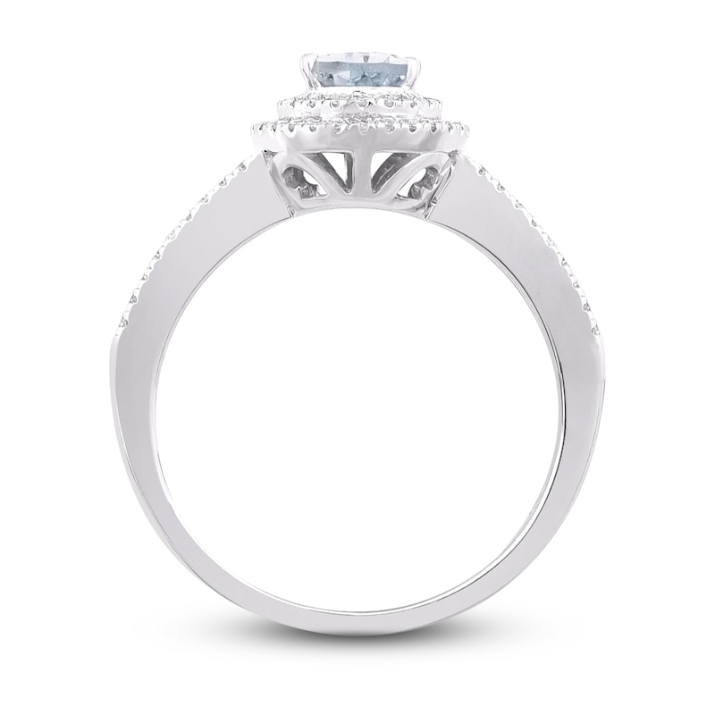 Natural Aquamarine Engagement Ring 1/4 ct tw Diamonds 14K White Gold 7.0mm x 5.0mm