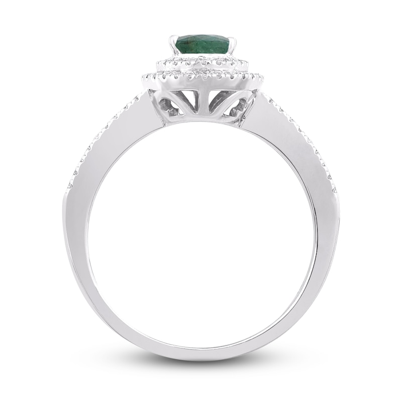 Natural Emerald Engagement Ring 1/4 ct tw Diamonds 14K White Gold