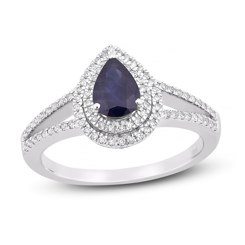 Main Image 1 of Natural Blue Sapphire Engagement Ring 1/4 ct tw Diamonds 14K White Gold