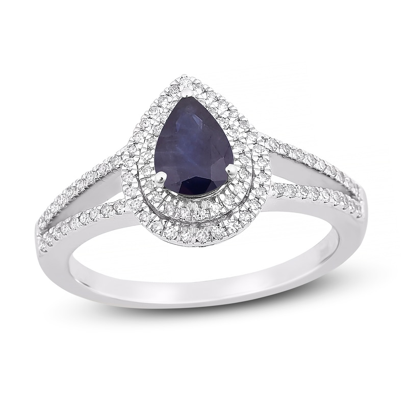 Natural Blue Sapphire Engagement Ring 1/4 ct tw Diamonds 14K White Gold