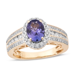 Natural Tanzanite Engagement Ring 1/2 ct tw Diamonds 14K Yellow Gold