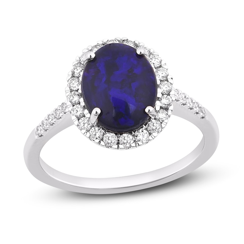 Main Image 1 of Natural Blue Opal Engagement Ring 1/3 ct tw Diamonds 14K White Gold