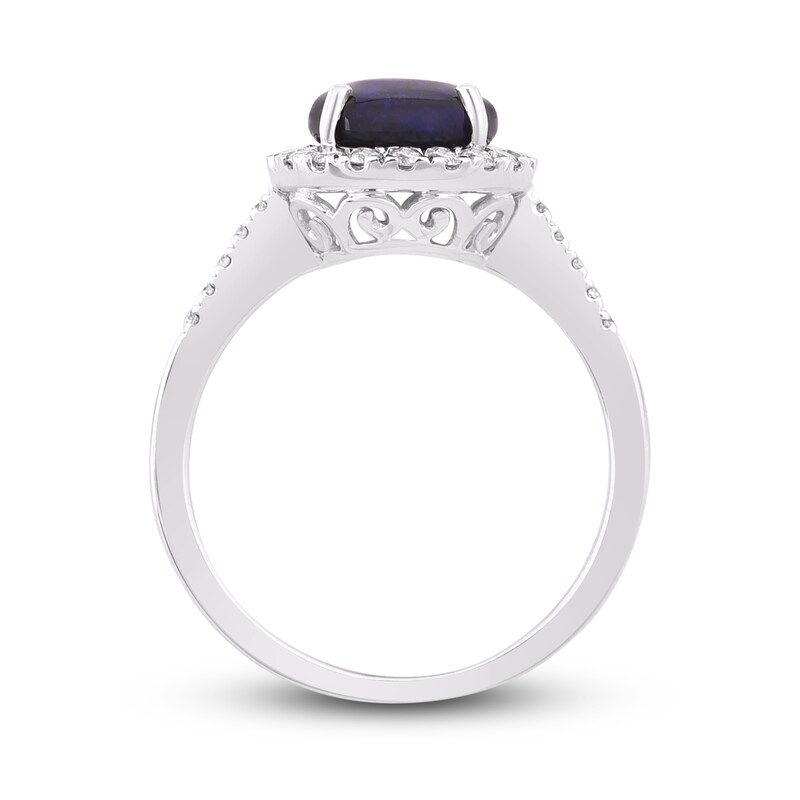 Main Image 3 of Natural Blue Opal Engagement Ring 1/3 ct tw Diamonds 14K White Gold