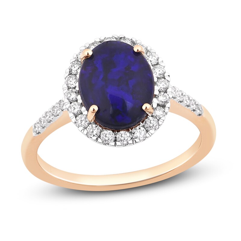 Main Image 1 of Natural Blue Opal Engagement Ring 1/3 ct tw Diamonds 14K Yellow Gold