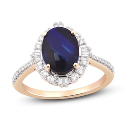 Natural Blue Opal Engagement Ring 1/3 ct tw Diamonds 14K Yellow Gold