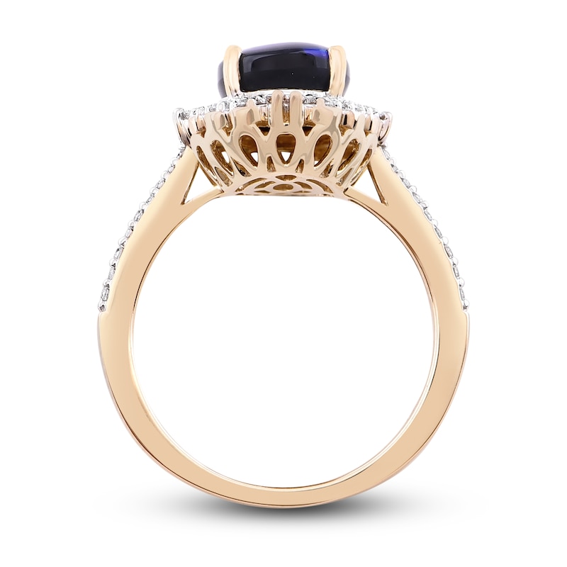 Main Image 3 of Natural Blue Opal Engagement Ring 1/3 ct tw Diamonds 14K Yellow Gold