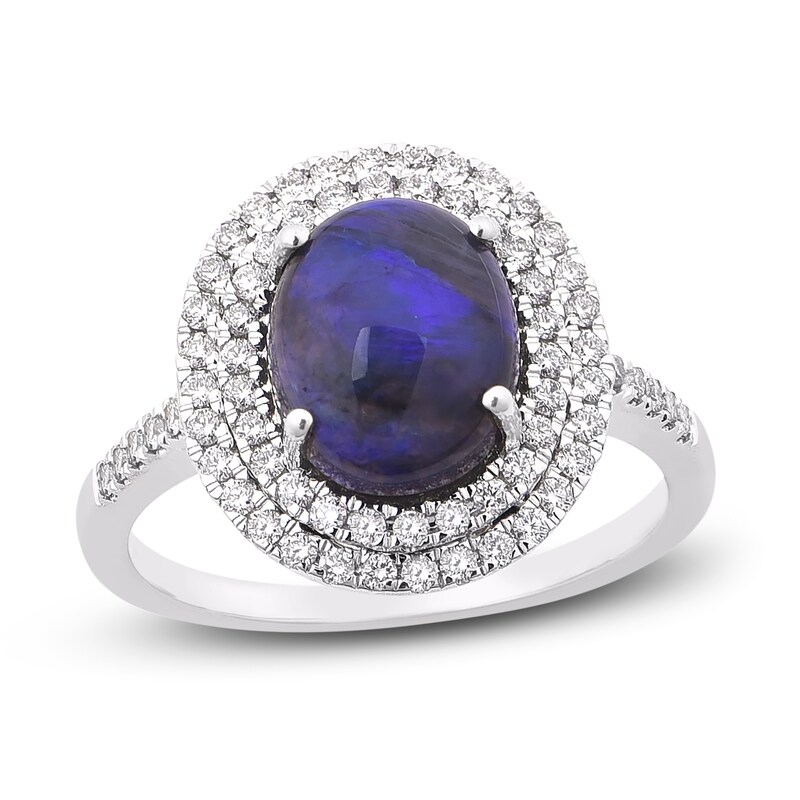Main Image 1 of Natural Opal Engagement Ring 1/2 ct tw Diamonds 14K White Gold