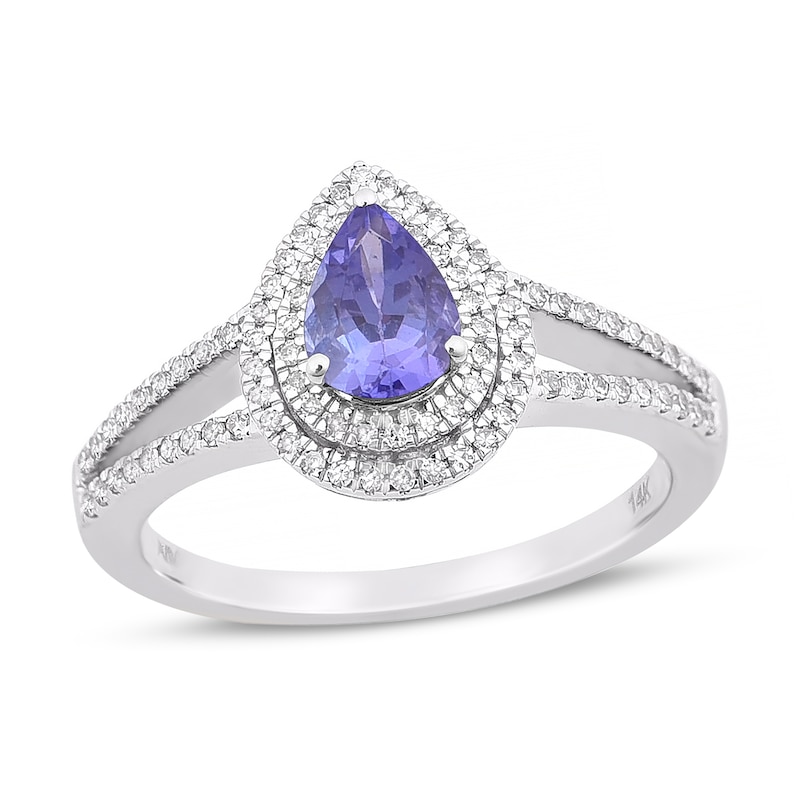 Main Image 1 of Natural Tanzanite Engagement Ring 1/4 ct tw Diamonds 14K White Gold