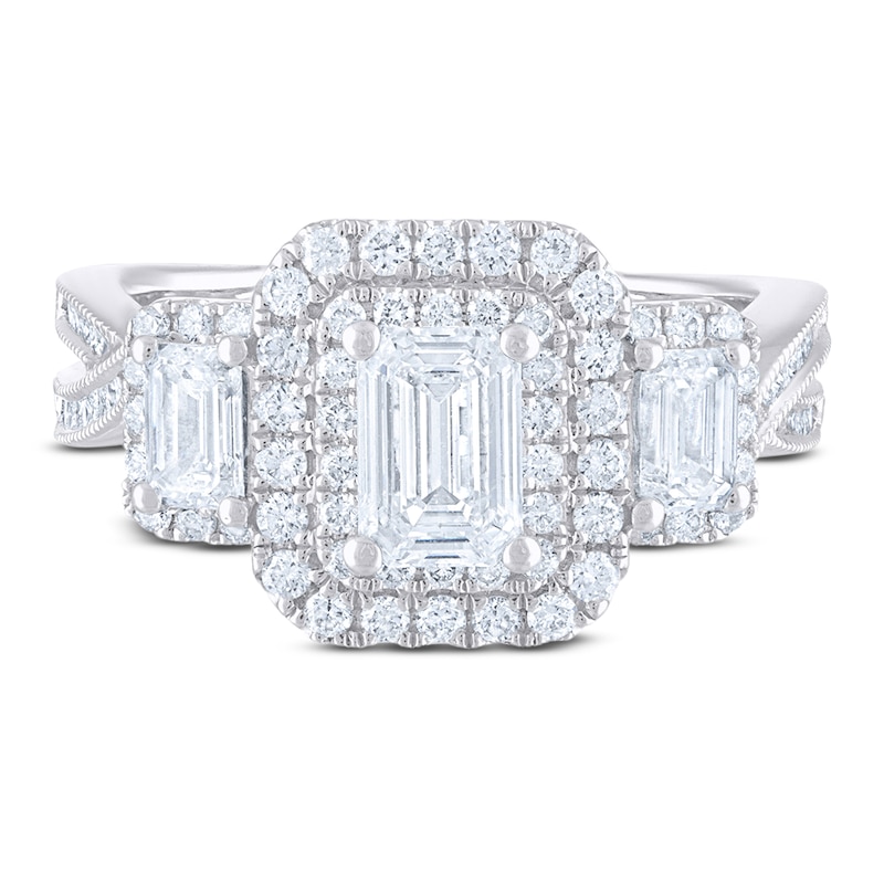 Diamond 3-Stone Engagement Ring 2 ct tw Emerald/Round 14K White Gold
