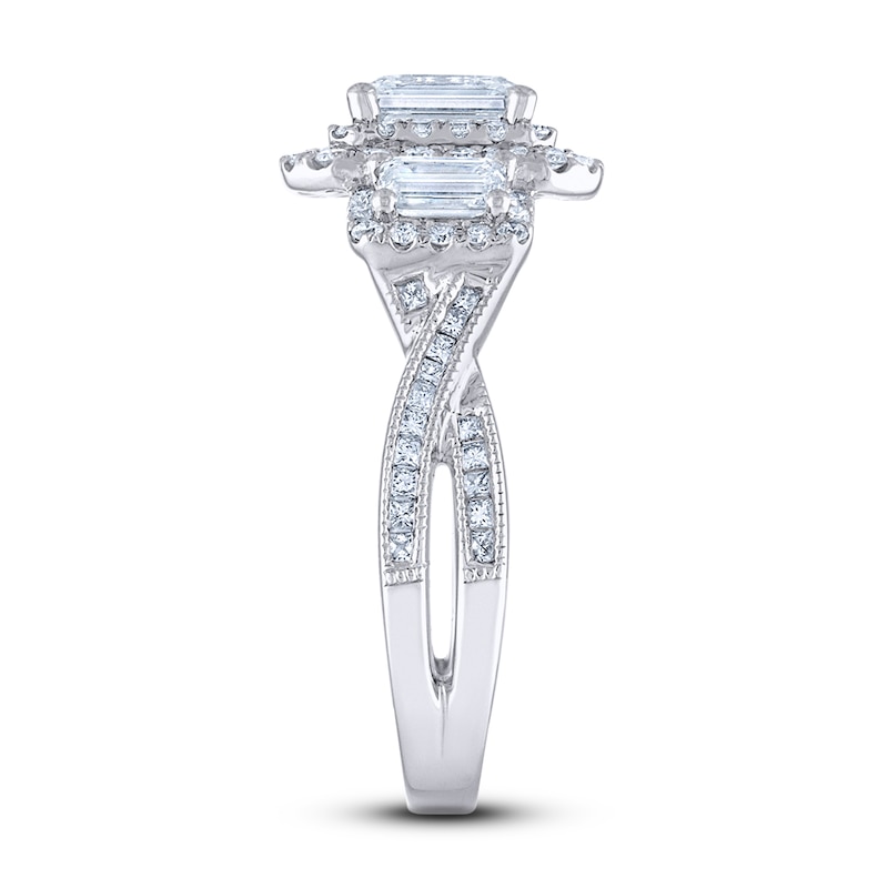 Diamond 3-Stone Engagement Ring 2 ct tw Emerald/Round 14K White Gold