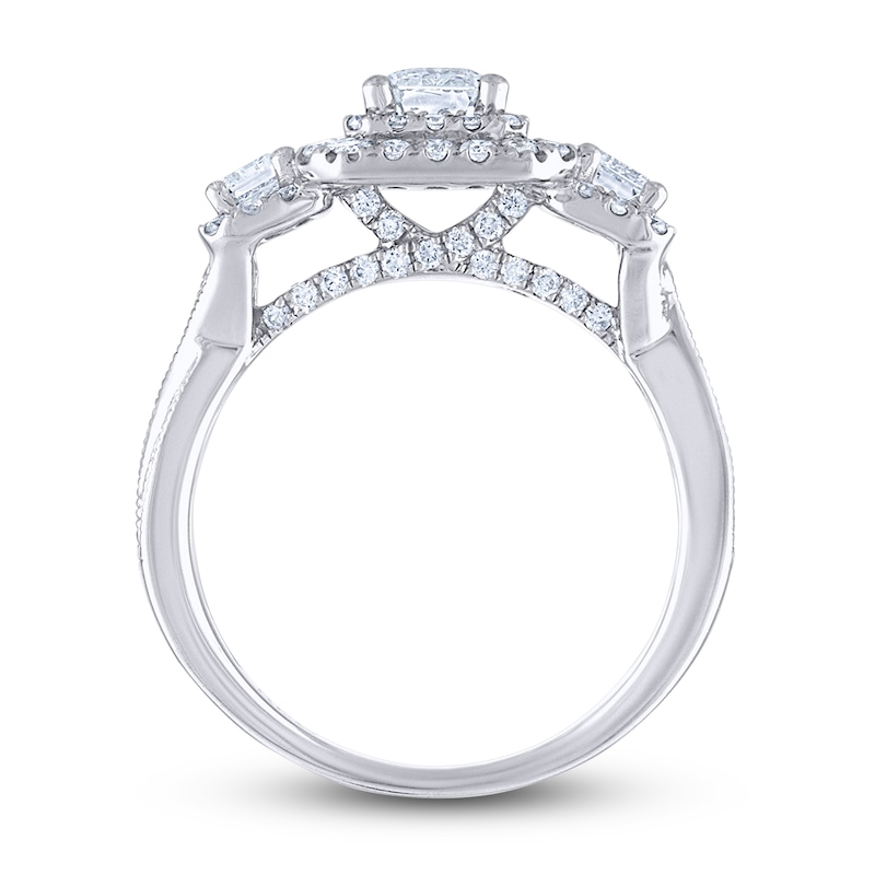 Main Image 3 of Diamond 3-Stone Engagement Ring 2 ct tw Emerald/Round 14K White Gold
