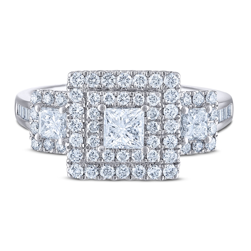 Main Image 1 of Diamond 3-Stone Engagement Ring 1-1/2 ct tw Round/Princess/Baguette 14K White Gold