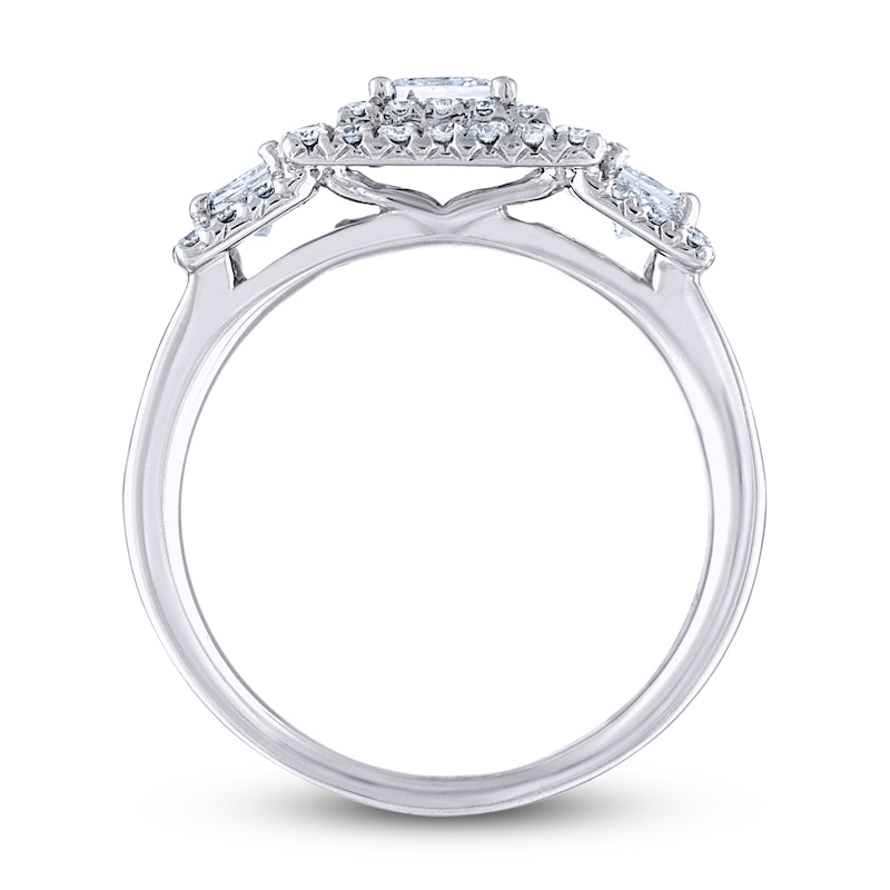 Main Image 3 of Diamond 3-Stone Engagement Ring 1-1/2 ct tw Round/Princess/Baguette 14K White Gold