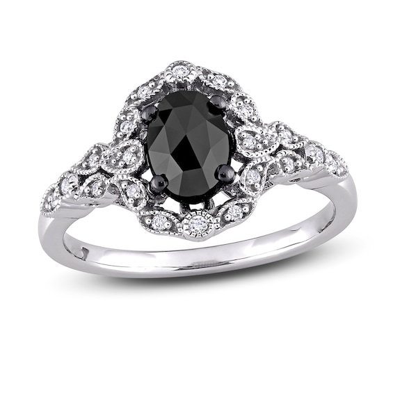 Black Diamond Engagement Ring 1 ct tw Round/Oval 14K White Gold | Jared