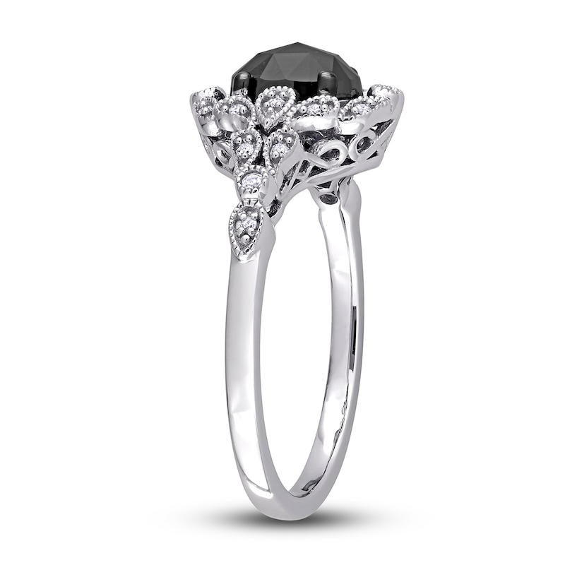 Main Image 3 of Black Diamond Engagement Ring 1 ct tw Round/Oval 14K White Gold