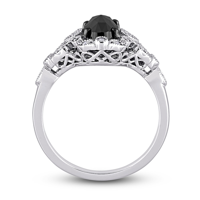 Main Image 4 of Black Diamond Engagement Ring 1 ct tw Round/Oval 14K White Gold