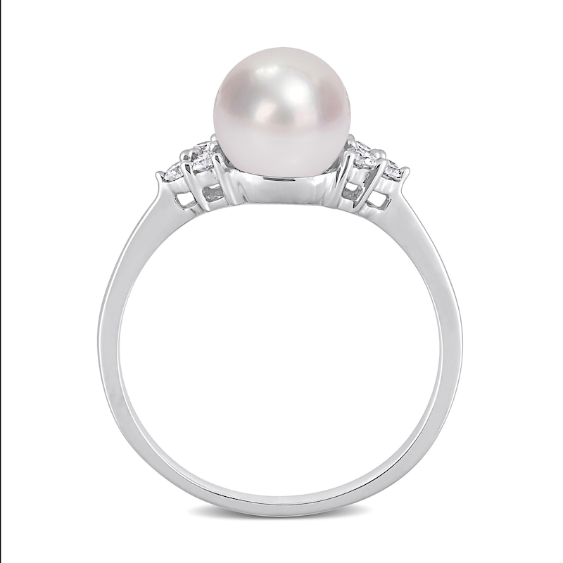 Main Image 4 of Freshwater Cultured Pearl Engagement Ring 1/8 ct tw Diamonds 10K White Gold
