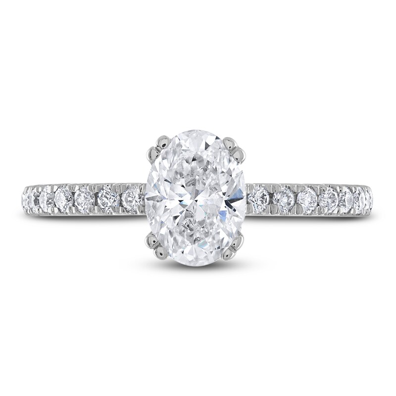Main Image 2 of Certified Diamond Engagement Ring 1-1/4 ct tw Oval/Round 14K White Gold