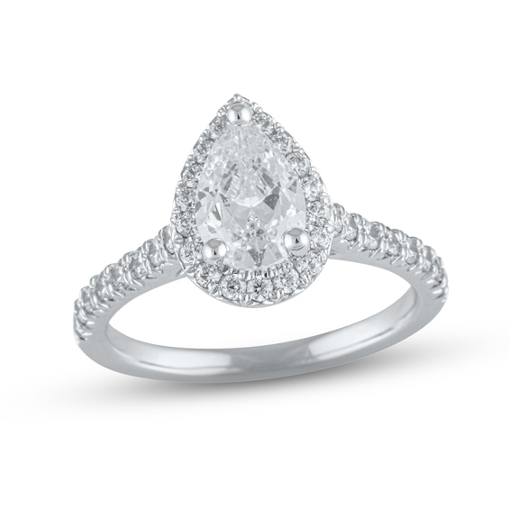 Lab-Created Diamond Engagement Ring 2 ct tw Pear-shaped/Round 14K White ...