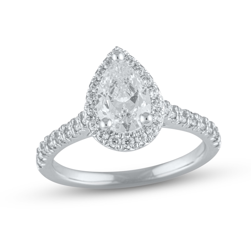 Main Image 1 of Lab-Grown Diamond Engagement Ring 2 ct tw Pear-shaped/Round 14K White Gold
