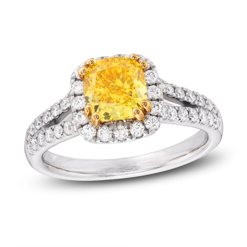 Main Image 1 of Yellow Lab-Grown Diamond Engagement Ring 2 ct tw Round 14K Two-Tone
